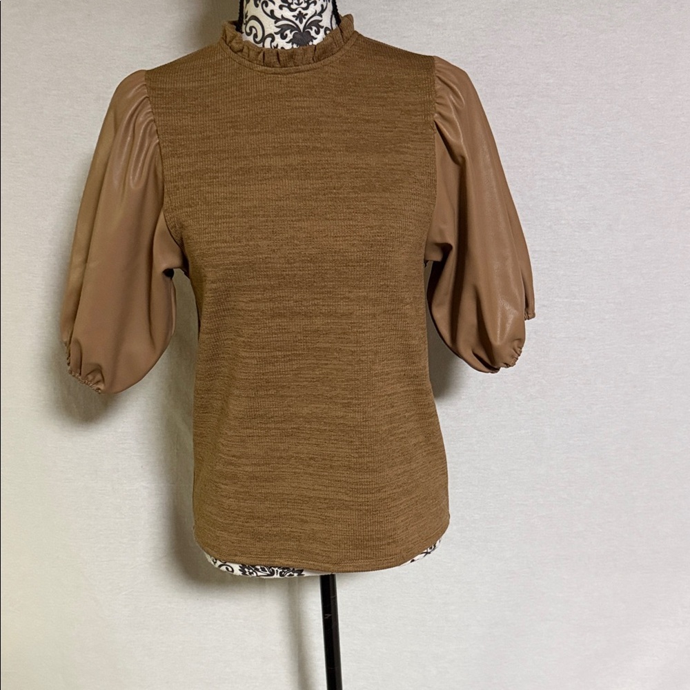 THML Brown Puff Sleeve Blouse